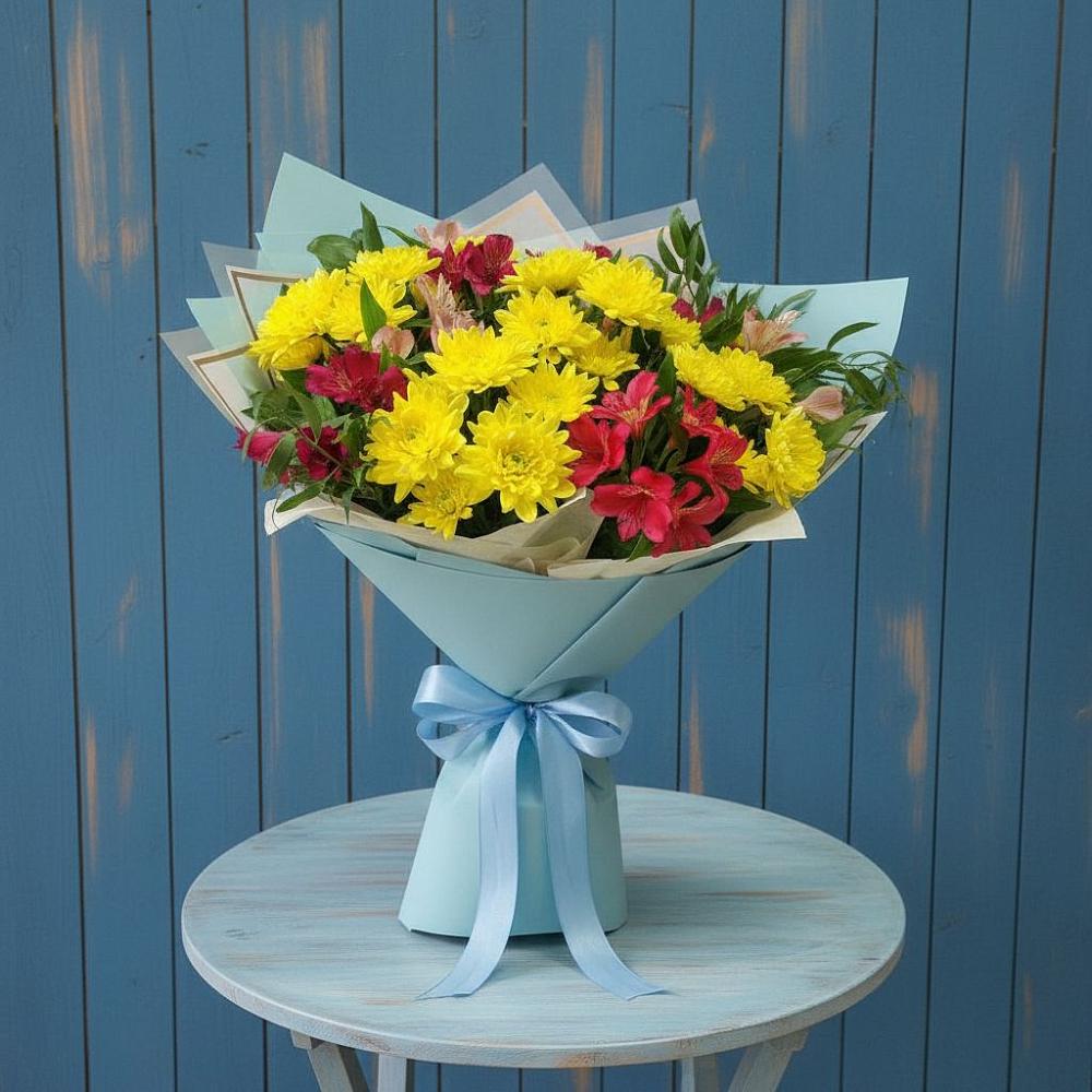 Букет цветов из: Альстромерии и Хризантемы в Косихе
