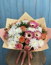 Букет цветов из:  Розы, Герберы и Хризантемы в Косихе
