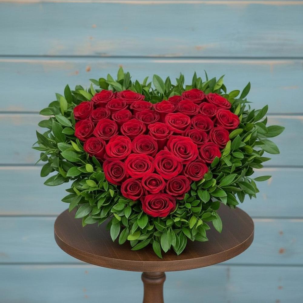 Цветочная композиция из Розы в виде сердца в Косихе