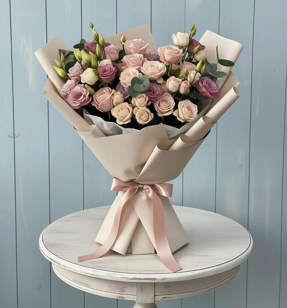 Букет цветов из: Розы и Лизиантусы в Косихе