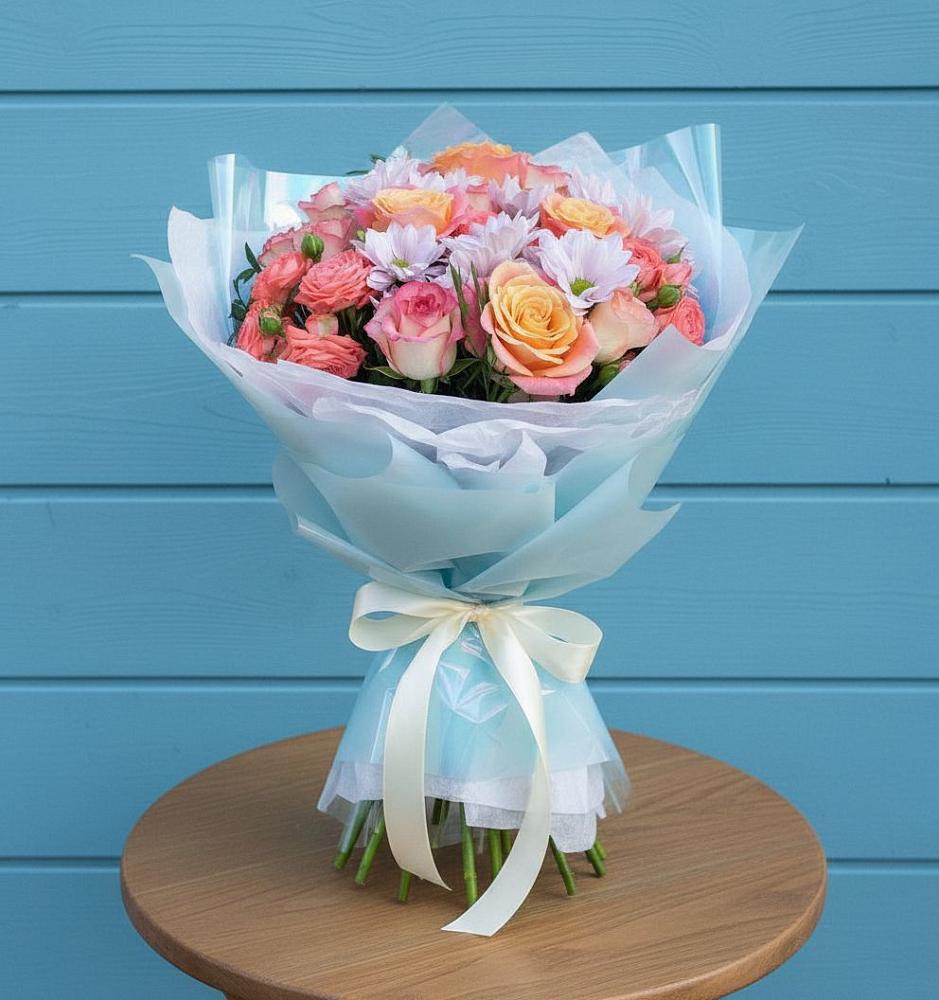 Букет цветов из: Хризантемы и Розы в Косихе