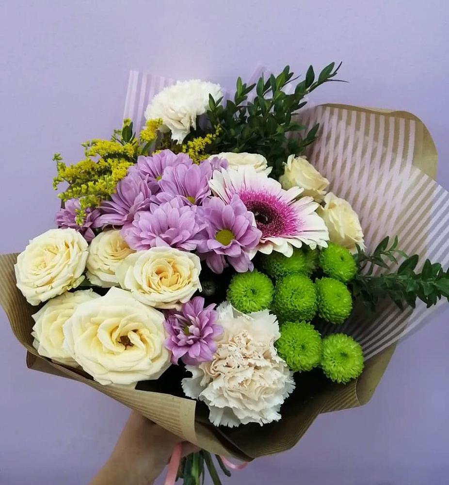 Букет цветов из: Хризантемы, Розы, Гвоздики и Герберы в Косихе