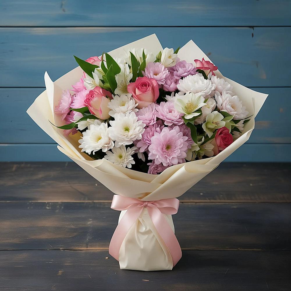 Букет цветов из: Хризантемы, Альстромерии и Розы в Косихе